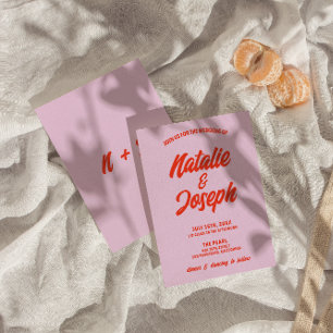 Invitation Rétro rose orange brillant Funky Mariage unique