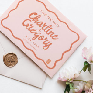 Invitation Retro rose Peachyécriture de mariage Enregistrer l