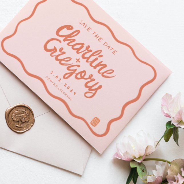 Invitation Retro rose Peachyécriture de mariage Enregistrer l (Créateur téléchargé)