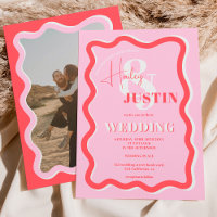 Retro rose rouge courbe squiggle ondulée photo mar