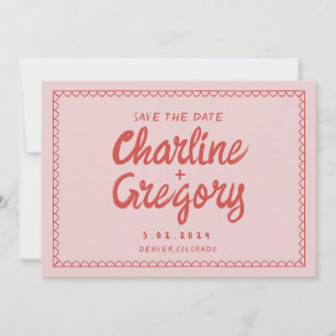 Invitation Rétro rose rouge écriture de mariage Enregistrer l