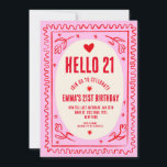 Invitation Rétro rose rouge manuscrit 21E fête d'anniversaire<br><div class="desc">Rétro rose rouge manuscrit 21E fête d'anniversaire</div>