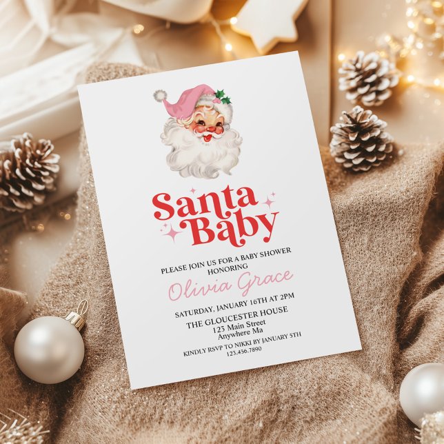 Invitation Retro Rose Santa Baby Fête de Bébé (Créateur téléchargé)
