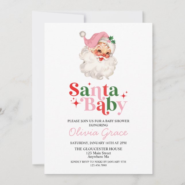 Invitation Retro Rose Santa Baby Fête de Bébé (Devant)