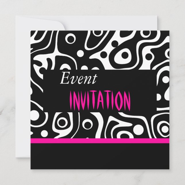 Invitation Retro rose vif noir blanc sauvage (Devant)