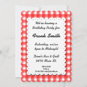 Invitation Retro Rouge Blanc En vichy Plaid Editable Invitati