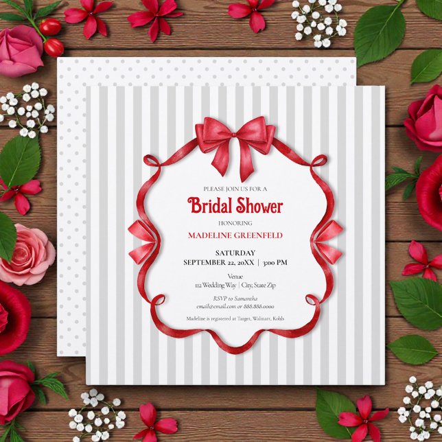 Invitation Retro Rouge, Gris & Blanc Mariage Enterrement de V (Créateur téléchargé)