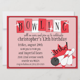 Invitation Retro Rouge Totalement Rétro Bowling Anniversaire