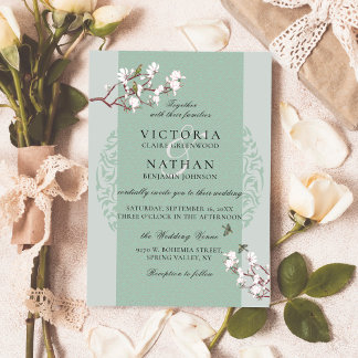 Invitation Retro Sage Green Élégante Chinoiserie Chic Mariage