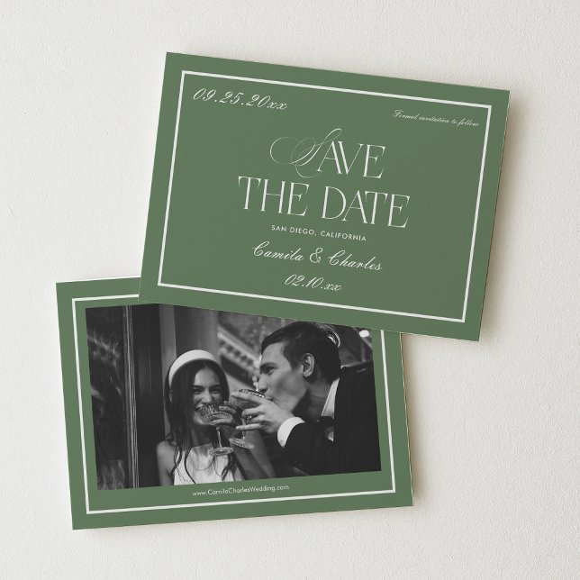 Invitation Retro Sage Green Wedding Save the date Photo (Créateur téléchargé)