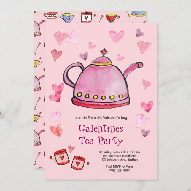 Invitation Retro Saint Valentin Galentines Tea Ladies Déjeune (Devant / Derrière)