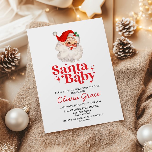 Invitation Retro Santa Baby Fête de Bébé de Noël (Créateur téléchargé)