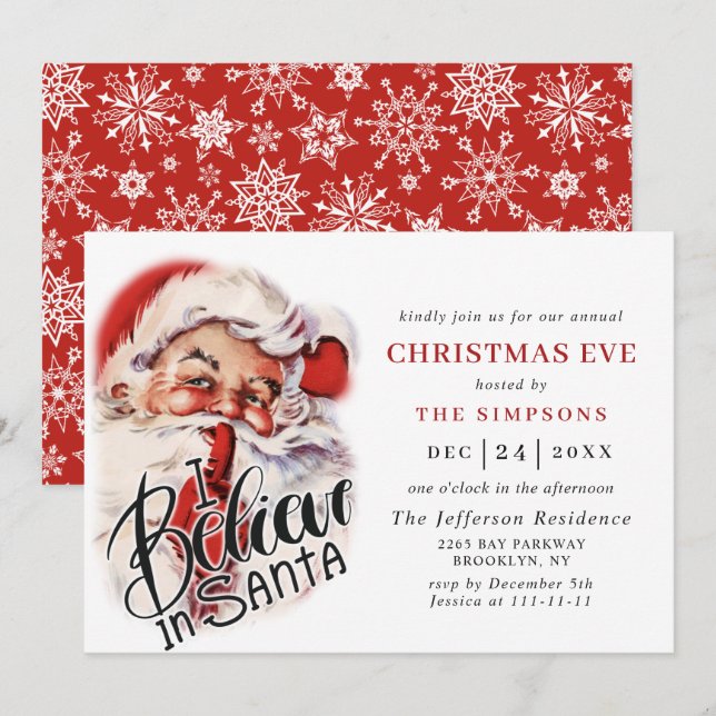 Invitation Rétro Santa Claus Fête NOËL EVE (Devant / Derrière)