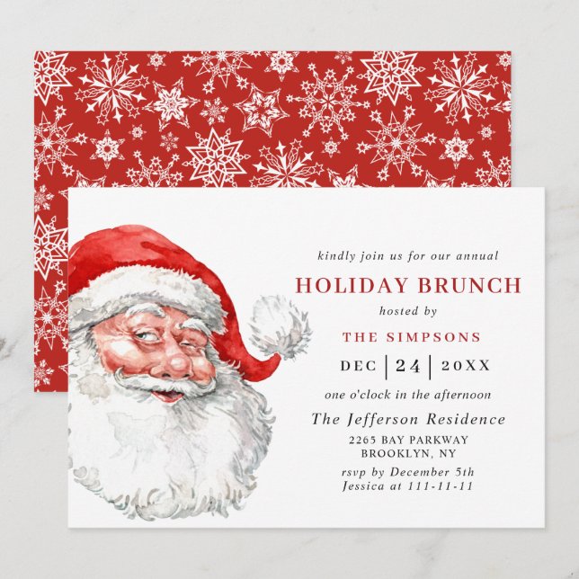 Invitation Retro Santa Claus Noël VACANCES BRUNCH (Devant / Derrière)
