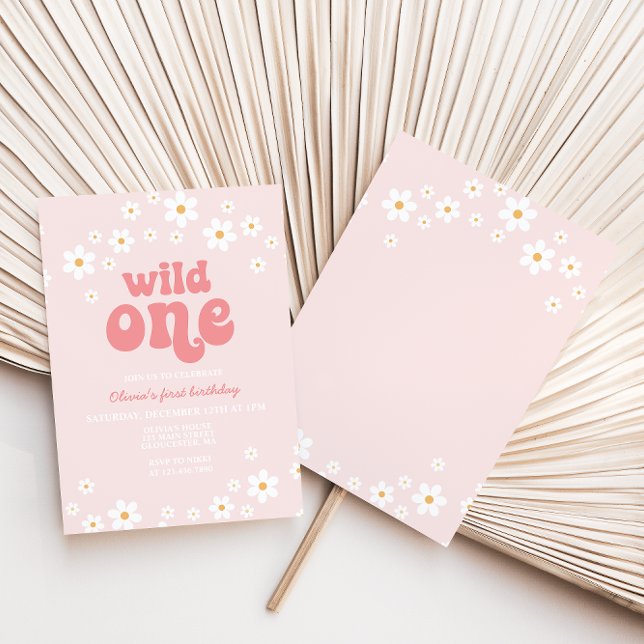 Invitation Retro sauvage une marguerite boho fleur premier an (Créateur téléchargé)