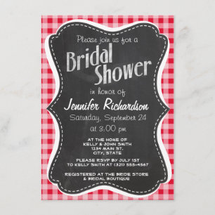 Invitation Retro Scarlet Red En vichy ; Chalboard look