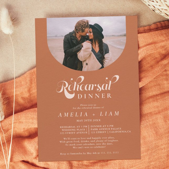 Invitation Retro script photo dîner de répétition en terre cu (Créateur téléchargé)