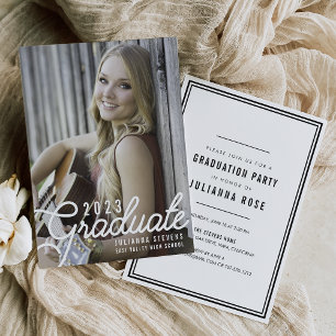 Invitation Retro Script Photo Graduation Party