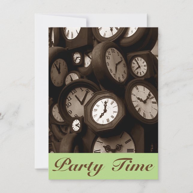 Invitation Retro Sepia Clock fait face à l'invitation de la f (Devant)