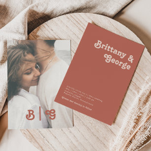 Invitation Rétro simple   Vieux Rose Décontracté Monogramme p