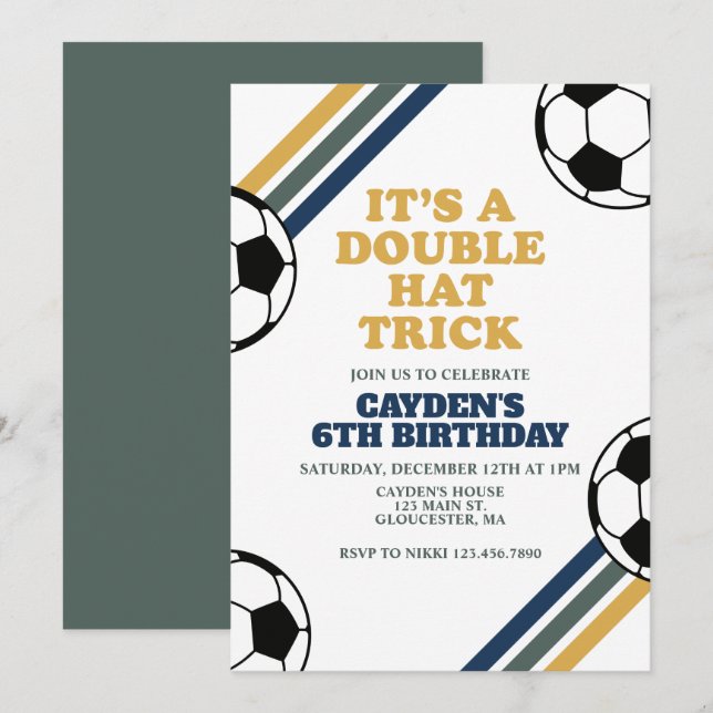 Invitation Retro Soccer Double Hat Trick 6e Anniversaire (Devant / Derrière)