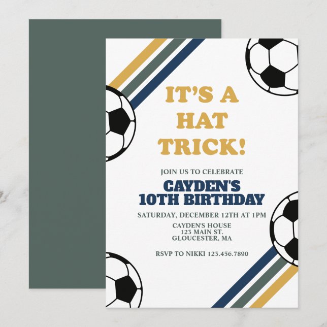 Invitation Retro Soccer Hat Trick 3ème Anniversaire (Devant / Derrière)