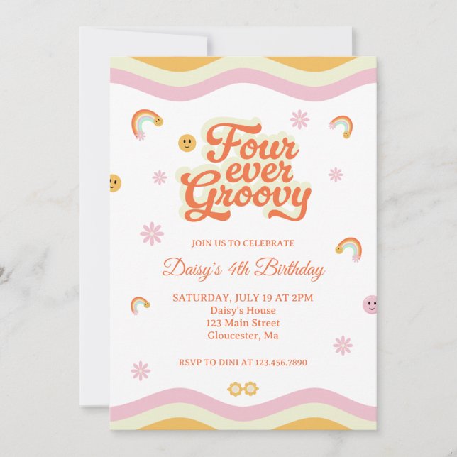 Invitation Retro Sourires Quatre Ever Super 4e anniversaire (Devant)