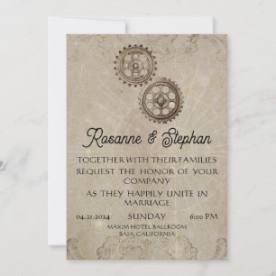 Invitation Retro Steampunk Gears for Love Mariage