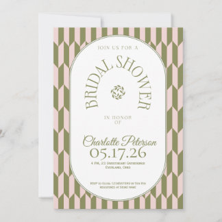 Invitation Retro stripe olive pink typography Bridal Shower