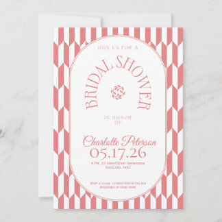Invitation Retro stripe soft pink typography Bridal Shower