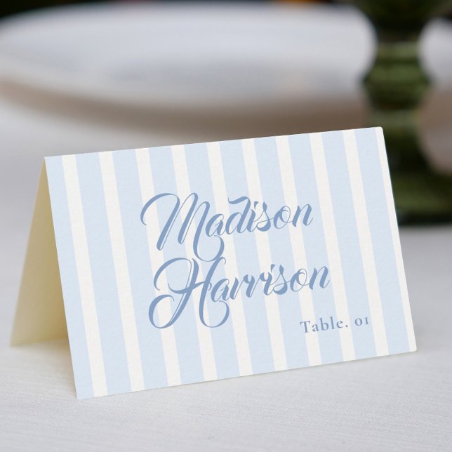 Invitation Retro Striped Blue Wedding Name Place Card DIY (Créateur téléchargé)