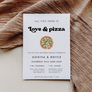 Invitation Retro stylish Love and Pizza Mariage Rehearsal