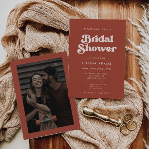 Invitation Retro stylish Terracotta Photo nuptiale douche