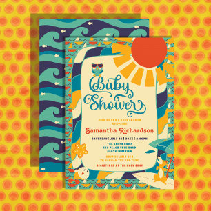 Invitation Retro Summer Beach Baby shower neutre genre