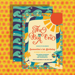 Invitation Retro Summer Beach Genre Neutre 1er anniversaire