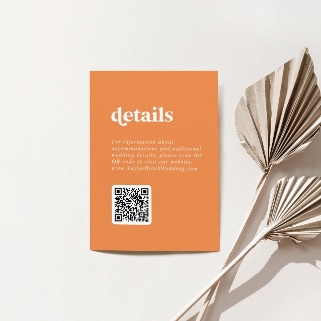 Invitation Retro Summer Orange White QR Code Détails du Maria (Retro Summer Orange White QR Code Wedding Details Invitation)
