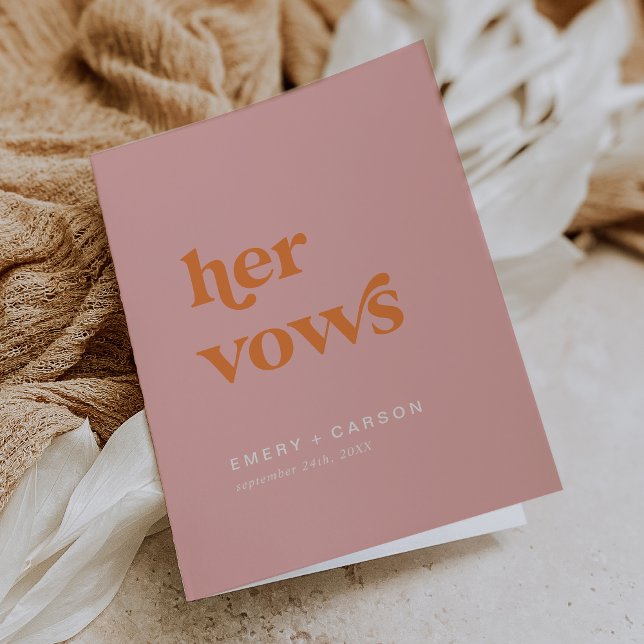 Invitation Rétro Summer Pink Orange Ses Vows Mariage Vow Book (Retro Summer Pink Orange Her Vows Wedding Vow Book Invitation)