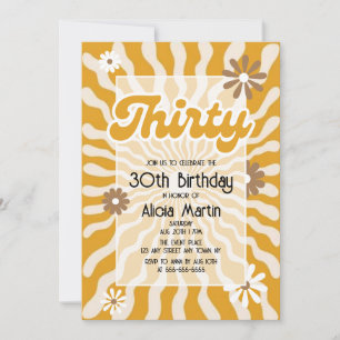 Invitation Retro Sun Wave Daisy Brown 30e anniversaire