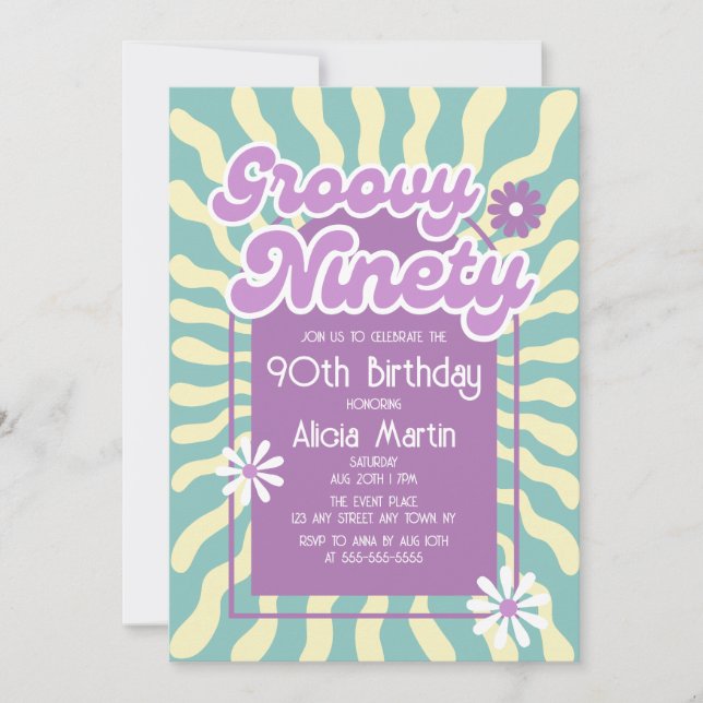 Invitation Retro Sun Wave Daisy Super 90e anniversaire (Devant)