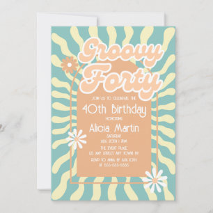 Invitation Retro Sun Wave Daisy Super Brown 40e anniversaire