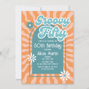 Invitation Retro Sun Wave Daisy Vert Super 50e anniversaire