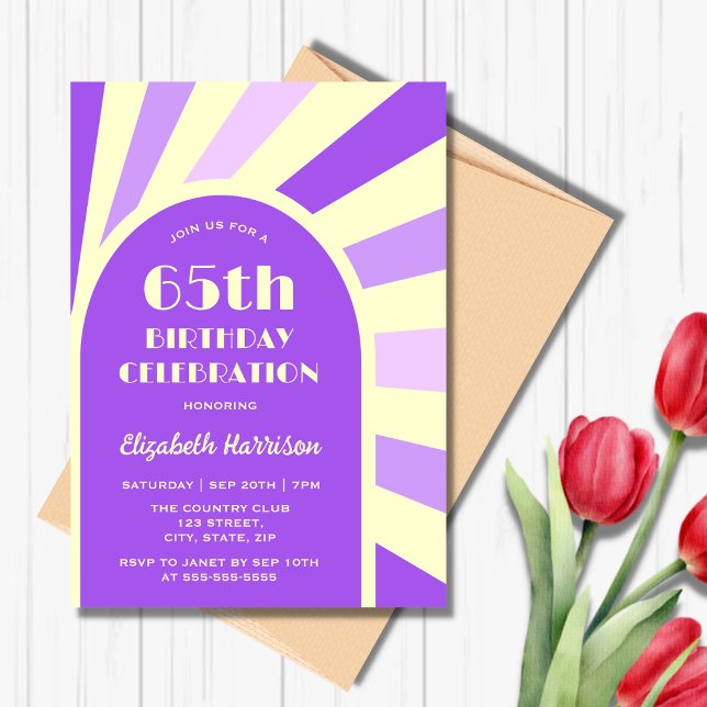 Invitation Retro Sunburst Arch Typographie Anniversaire Jaune (Créateur téléchargé)