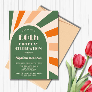 Invitation Retro Sunburst Arch Typographie Anniversaire Vert