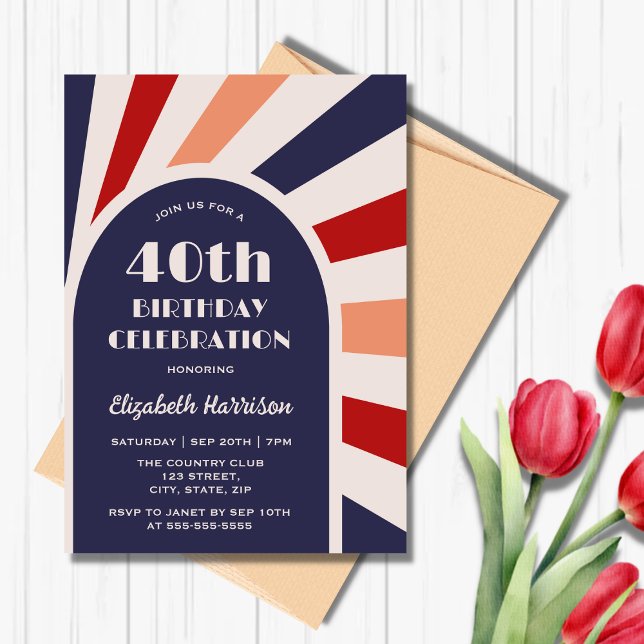 Invitation Retro Sunburst Arch Typographie du cadre Anniversa (Créateur téléchargé)