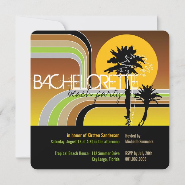 Invitation Retro Sunset Tropical Palm Tree Bachelorette Party (Devant)