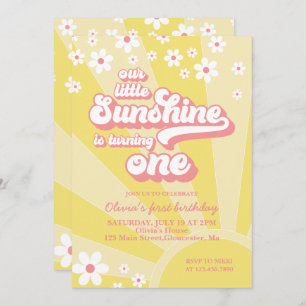 Invitation Retro Sunshine daisy boho premier anniversaire flo