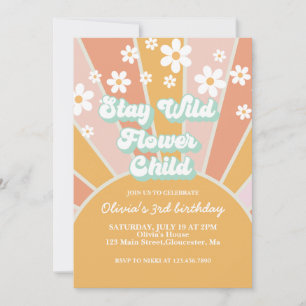 Invitation Retro Sunshine Reste Sauvage Enfant Fleur boho flo