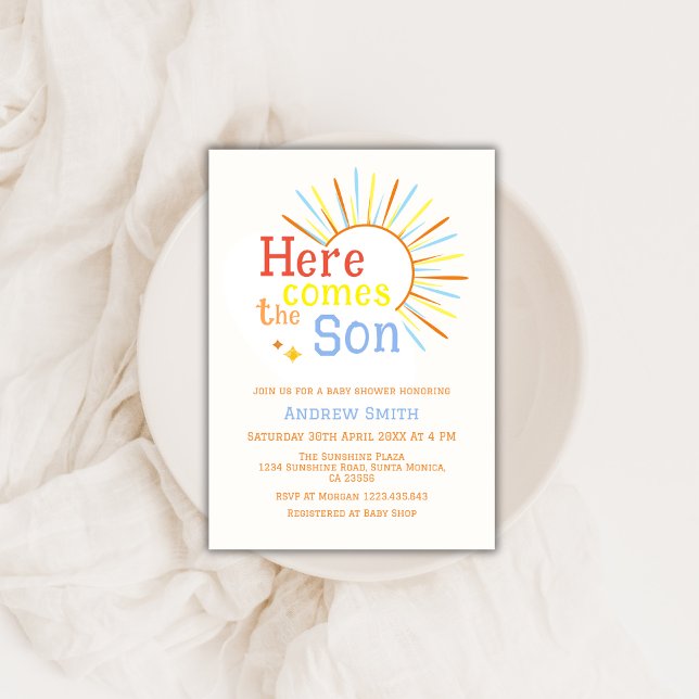 Invitation Retro Sunshine Voici Le Baby shower Fils (Retro Sunshine Here Comes The Son Baby Shower Invitation)