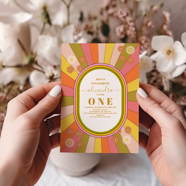 Invitation Retro Super 70's Theme Muted Tones 1er anniversair (Créateur téléchargé)