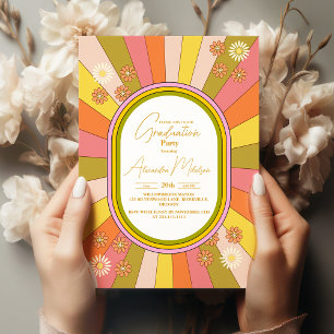 Invitation Retro Super 70's Theme Muted Tones Graduation